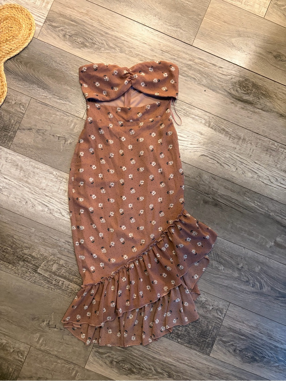 Superdown Floral Strapless Ruffle Midi Dress